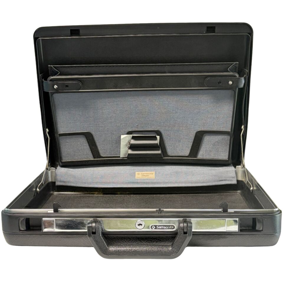 Samsonite Black Hard Shell Attache Briefcase Case w/ Key Unused 18" x 13" Locks